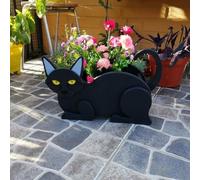 Pot de fleurs décoratif en forme de chat siamois pour l'intérieur et l'extérieur, en panneau de résine pour petites plantes, ajoute du caractère au jardin et à la maison (chat noir)