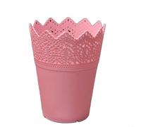 Pot de fleurs décoratif en plastique avec dentelle creuse - Motif couronne - Pour intérieur et bureau - Décoration de table (rose)