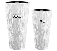 Pot de fleurs décoratif - Rond et fin - Effet 3D - Avec insert amovible - SET2 : XXL + XL - Blanc