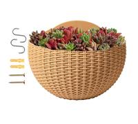 Pot de fleurs demi-rond, support rustique en imitation rotin avec crochets - Pot de fleurs sans perçage | pour petites fleurs, verdure, extérieur, intérieur, jardin, balcon, balustrade, rebord de