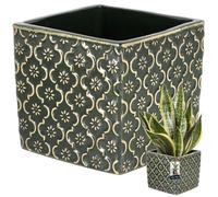 KOTARBAU Pot de fleurs, carré, en céramique, style vintage, vert foncé, 13 x 13 cm, hauteur : 13 cm, 1 pièce, en céramique émaillée, 1 pièce, carré pour l'intérieur