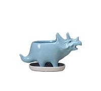 Pot de fleurs d'intérieur, pots de fleurs, pots de fleurs succulentes, pot de fleurs dinosaures avec plateau mignon en céramique, tricératops, animal, fleur bleue, cactus