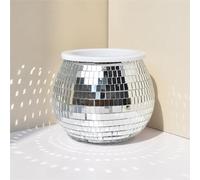 Pot de fleurs disco en verre, miroir argenté, support de plante disco, vase à boule disco, décoration moderne en plastique pour intérieur et jardin, 14 x 15 cm