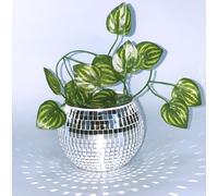 Pot de fleurs disco en verre, pot de fleurs disco argenté à paillettes, support de plante disco, vase à boule disco bohème pour plantes d'intérieur, cactus succulent, 7,6 x 10,2 x 10,2 cm