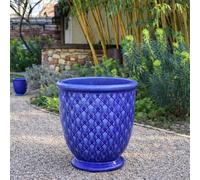 Pot de fleurs émaillé Indigo Provence 54 cm en bleu cobalt - Pot de fleurs en céramique fait à la main avec glaçage cuit et écoulement d'eau contre le gel pour olivier, terrasse et jardin