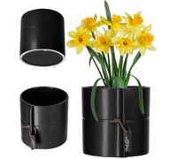 Pot De Fleurs En Céramique 2 Couleurs,Pot De Fleurs Pour Arbres Dragons Violettes Pensées (Noir,Diamètre 17cm)