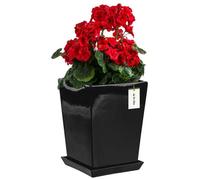 Pot De Fleurs En Céramique 29,5x34 Cm Émaillé + Soucoupe Noir Intérieur Haut Boîtier Multicolore