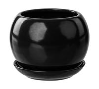 Pot De Fleur Noir Avec Soucoupe Rond Dimensions 110 Mm X 100 Mm Surface Brillant Céramique Glamour Moderne Multicolore