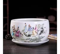 Pot de Fleurs en céramique Peint à la Main Style Chinois pour intérieur et extérieur avec bac d'égouttage Vase Classique Chinois (E 19 x 12 cm),E-19 * 12CM