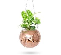Pot de fleurs en forme de boule disco Crochet et support en bois Décoration bohème, 15,2 cm