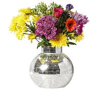 Pot de Fleurs en Forme de Boule Disco | Vase Boule Disco de 17,8 cm pour Fleurs et Plantes | Petit Miroir carré argenté Fait à la Main | Porte-Plante Boule Disco argenté
