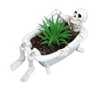 Pot de fleurs en forme de crâne - Squelette dans la baignoire pour intérieur et extérieur | Sculpture de jardin gothique pour cactus, bureau, centre de table, rebord de fenêtre et décoration