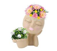 Pot de fleurs en forme de tête avec trous de drainage, cache-pot décoratif en résine pour l'intérieur et l'extérieur, support de succulentes pour bureau et salon