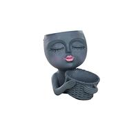 Pot de fleurs en forme de tête de visage avec trou de drainage, 2 positions, style nordique pour intérieur et extérieur, gris