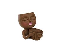 Pot de fleurs en forme de tête de visage avec trou de drainage, 2 positions, style nordique pour intérieur et extérieur, marron