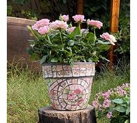 Pot de fleurs en mosaïque céramique avec drainage, fait main, style vintage, rond, pour plantes grasses, cactus, petites plantes d'intérieur, style shabby chic, pour jardin, balcon,17*14CM