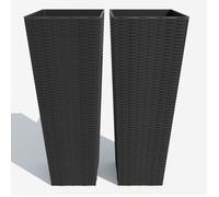 Pot de fleurs en polyrotin - LUNSY - Lot de 2 - 81 cm - Noir - Résistant aux UV - Intempéries - Doublure amovible