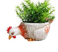 Pot de fleurs en résine en forme de canard en forme de coq - Sculpture de jardin décorative - Support de mignon pour intérieur ou extérieur, terrasse, balcon, bureau, décoration de jardin