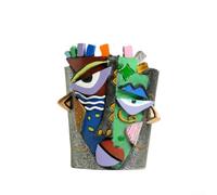 Pot de fleurs en résine et plastique avec visage froncé abstrait pour la maison, le bureau, le balcon, le jardin, petit récipient pour plantes (S)