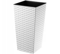 KADAX Pot de fleurs haut – Jardinière plastique imitation rotin 75 cm Blanc