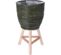 Pot de fleurs en rotin sur pied en bois 24 5 x 41 cm vert