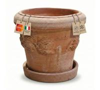 Pot de Fleurs en Terre Cuite | 40 cm | Motif Citron | Fabriqué en Italie | avec Soucoupe | Jardin | Maison | Décoration méditerranéenne(40cm)