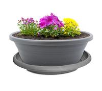 Pot de fleurs et soucoupe - Résistant aux intempéries - Grand pot de fleurs de 45 cm - Gris comme pot rond - Résistant au gel - Pot de fleurs