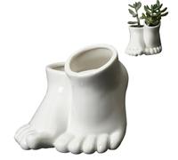 Pot de fleurs fantaisie pieds humains, supports de plantes grasses en céramique blanche, statue de pied, récipient bonsaï en porcelaine pour la maison, le bureau, la décoration de jardin, pas de