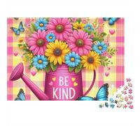 Pot de Fleurs gentillesse 1000 pièces Puzzle de Relaxation pour Adultes Bouquet Floral Lumineux avec Message Sois Gentil Premium Haute qualité Stimulant soulagement du Stress 38x26cm/1000pcs