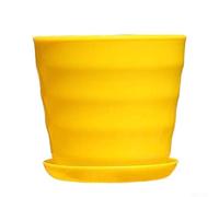 Pot de fleurs imitation texture subtile avec drainage utilitaire pour plantes d'intérieur naturalistes en plastique pour la maison, le bureau, le salon et l'espace d'étude (jaune)