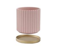 Pot de Fleurs Jardinière à rayures verticales simple avec plateau pot de fleurs rond en céramique orchidée d'intérieur Cactus Pot de plantes succulentes avec trous de drainage Pots de Fleurs(Pink)