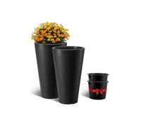 VEVOR Pot de Fleurs, Lot de 2, Grande Jardinière Plantes Conique 590 mm, Design Moderne, Système de Drainage Efficace, avec Bac Plantation, pour Jardinage de Porche, Patio, Extérieur, Intérieur, Noir