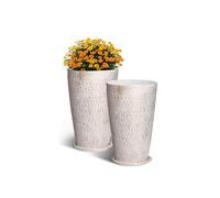 VEVOR Pot de Fleurs, Lot de 2, Grande Jardinière Plantes Conique 530 mm, Finition en Pierre, Design Élégant, Système de Drainage Efficace, pour Porche, Patio, Bureaux, Extérieur, Intérieur, Beige