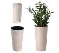 KADAX Cache-Pot décoratif crème ⌀ 30 cm x H 57,5 cm, Plastique avec éclats de Bois, Insert Amovible - idéal pour Plantes décoratives