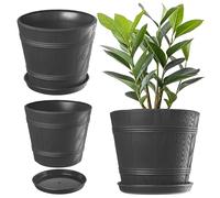 KADAX Pot de Fleurs en Plastique avec Soucoupe pour Intérieur et Extérieur, Catche-Pot Imitant l'aspect du Bois, Conçu en Forme de Tonneau (Anthracite, 17 cm)