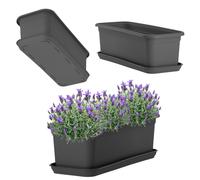KADAX Jardinière de balcon 40 cm Anthracite avec soucoupe - Jardinière en plastique pour balcon pour usage intérieur et extérieur, pot de fleurs pour balcon, terrasse, rebord de fenêtre