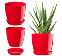 Pot de fleurs KADAX avec dessous de plat, en plastique, rond, 23 cm, rouge
