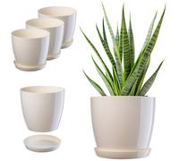 Pot de fleurs KADAX avec dessous de plat, en plastique, rond, 28 cm, crème, 3...