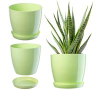 KADAX Élégant Pot à Fleurs/Plantes avec Soucoupe Forme Ronde et élégante en Plastique léger pour l’intérieur et la Maison Cache-Pot pour Fleurs, Plantes Ø 28 cm Vert Clair