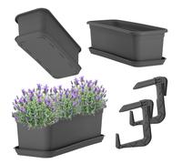 KADAX Jardinière 40 cm avec sous-plateau et support, Anthracite - Pot de fleurs pour balcon en plastique, Pot de plantes pour intérieur et extérieur, Pot de fleurs pour balcon