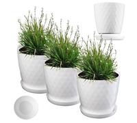 KADAX Pot de Fleurs en Plastique avec Soucoupe, Pot de Plante pour Une Décoration Florale Moderne dans l'espace Interieur (Lot de 3 : Blanc, 16 cm)