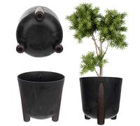 KADAX Pot de fleurs rond en plastique avec insert intérieur, pot de fleurs décoratif pour l'intérieur et l'extérieur (noir, 26 cm), K9905