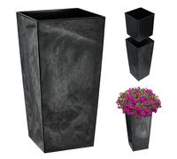 KADAX Pot de fleurs, bac à plantes, en plastique, pour l'intérieur et l'extérieur, jardin, balcon, terrasse, maison, résistant aux intempéries, imitation rotin, béton noir, 68 cm de hauteur