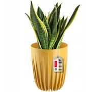 KADAX Pot de Fleurs Moderne en Plastique - Motif Géométrique, Rond avec Insert - Naturel pour l'Extérieur (∅ 25 cm, Jaune Foncé)