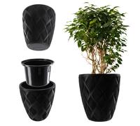 KADAX Pot de Fleurs Haut, Jardinière en Plastique de Grande Taille avec Motif Moderne pour Sublimer Votre Intérieur ou Extérieur, Bac à Fleur (Noir, 42 cm)