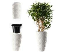 KADAX Pot de Fleurs Haut, Jardinière en Plastique de Grande Taille avec Motif Moderne pour Sublimer Votre Intérieur ou Extérieur, Bac à Fleur (Blanc, 48.5 cm)