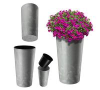 KADAX – Cache-pot décoratif blanc Ø30 x H57,5 cm, plastique avec éclats de bois, insert amovible