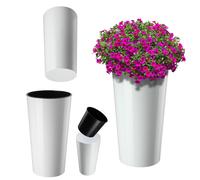 KADAX – Cache-pot décoratif blanc Ø30 x H57,5 cm, plastique avec éclats de bois, insert amovible