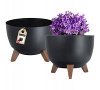 Pot de fleurs KADAX, bol de fleurs rond, 29 cm, noir, 2 pièces