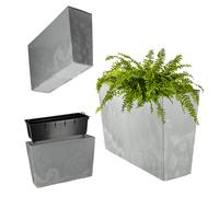 KADAX Jardinière en plastique - 18,5 x 55,7 cm - 5 couleurs - Pot de fleurs avec rubans d'irrigation - Jardinière de balcon avec insert - Jardinière pour extérieur - Gris - Rectangulaire - Motif béton